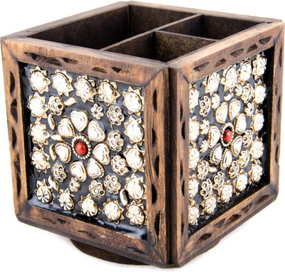 

Shilpbazaar 2 Compartments Wood Pen Holder(Multicolor)