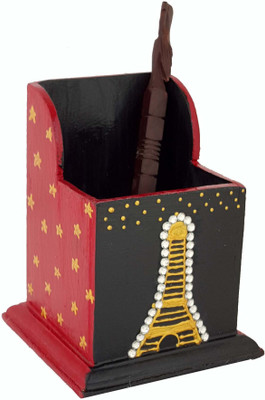 

DivineCrafts 1 Compartments Wood Pen Holder(Black, Red)