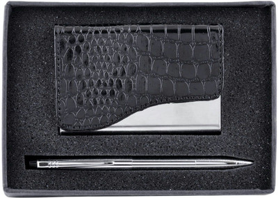 

Power Plus 1 Compartments Metal Pen & Card Holder Set(Black)