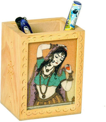 

Ufc Mart Gemstone Painted Handcrafted Wooden Pen Stand 1 Compartments Wooden Burst Proof(Brown)