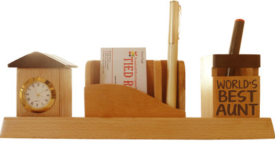 53% OFF on Tied Ribbons Tabletop-103 1 Compartments Wooden Desk Sets(Brown)