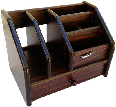 

Craftatoz 6 Compartments Wood Big Pen Stand Office Stationery Wooden Mobile Holder for Office Desk(Brown)