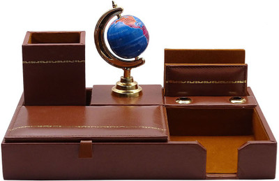 

Kebica 6 Compartments Faux Leather Desk organizer(Brown)