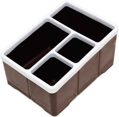 

Evana 4 Compartments Plastic Pen Stand(Brown)
