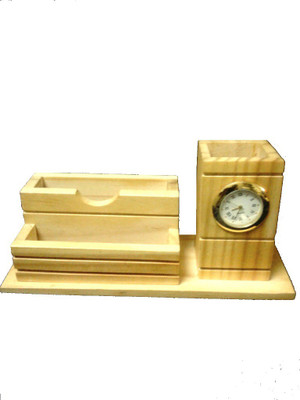 Gaura Art & Crafts 3 Compartments Wooden Wooden Watch Pen With Card Holder(BRON)