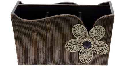 

Aarav Designs Flower 4 Compartments Wood Pen Stand(Brown)