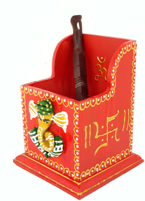 

DivineCrafts 1 Compartments Wood Pen Holder(Orange)