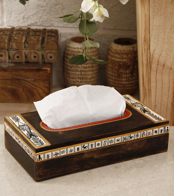 

Unravel India Madhubani painted Wooden Tissue Box 0 Compartments Wooden Tissue Box(Brown)