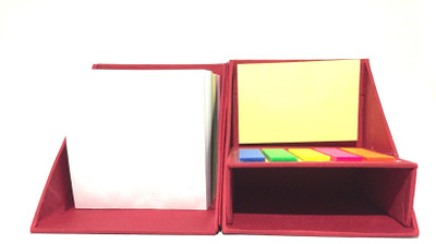 Unique Collections 3 Compartments Card Board Pen Stand With Sticky Notes(Red)