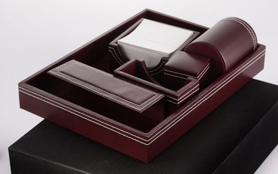

SAW LEATHER GOODS 6 Compartments Leatherette Desk Organizer(Cherry)