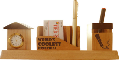 53% OFF on Tied Ribbons Tabletop-123 1 Compartments Wooden Desk Sets(Brown)