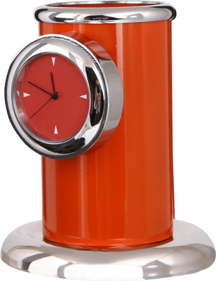 

Tiamo 1 Compartments Metal pen stand with clock for home and office(Orange)