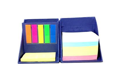 

Unique Collections 3 Compartments Card Holder Pen Stand With Sticky Notes And Paper Weight(Blue)