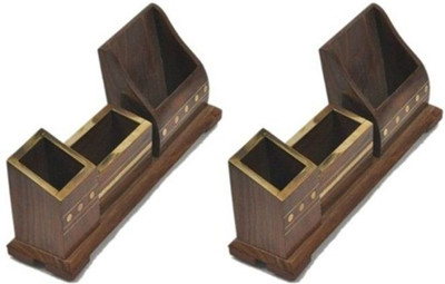 

Onlineshoppee 6 Compartments wood Pen Holder(Brown)