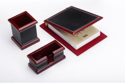 

Kuero 2 Compartments wood desk organizer(Black, Maroon)