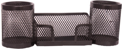 

Homeshopeez 3 Compartments Metal Desk Organizer Pen Stand - MTL(Black)