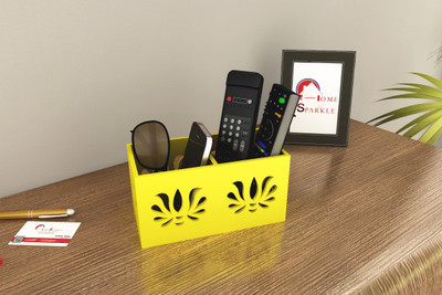 

Home Sparkle 2 Compartments Engineered Wood Remote Cum Mobile Holder::Organizer(Yellow)