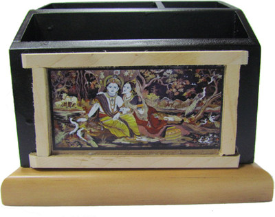 

SC Handicrafts Singiri 3 Compartments Wooden Pen Stand(Black)