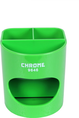 

Chrome 4 Compartments Plastic Pen Stand(Green)
