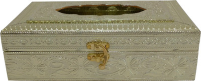 

Rudramukhi 1 Compartments Wooden Ply & Aluminium-sheet Decorative tissue Paper box for hand cleaning while having dinner(Light Golden)