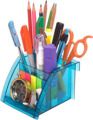 

Solo 3 Compartments Resin Pen Stand - Set of 4(Blue)