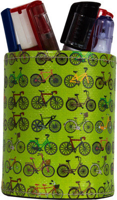

The Crazy Me Riding a Cycle 1 Compartments Eco-Friendly leatherette Pen Stand(Green)