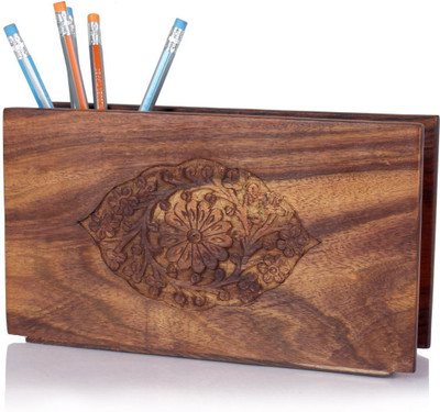 

Fingers 2 Compartments wooden PenStand(Brown)