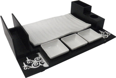 

Aradhana Arts 3 Compartments Wood Starter Tray with Spoon and Tissue holder (Medium)(Brown)