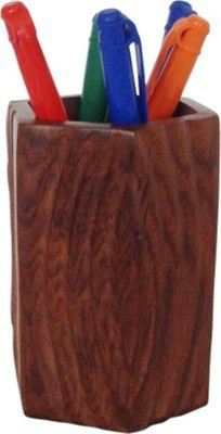 Mavi 1 Compartments Wooden Pen Jar Set of 4(Brown)
