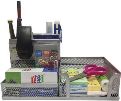 

Y.E.S Executive Series 3 Compartments Aluminium Wire Mesh Desk Organizer Set(Grey)