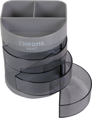 Chrome 6 Compartments Plastic Pen Holder(Grey)
