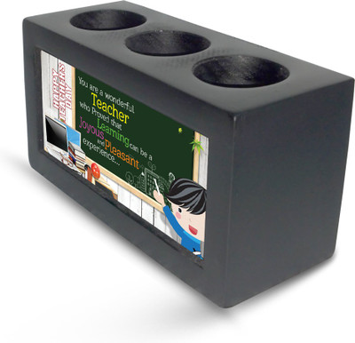 

Presto 3 Compartments Wood Pen Holder For Teachers Day(Black)