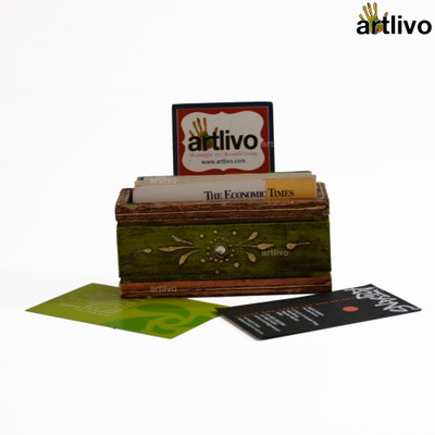 Artlivo Desk Organizer 1 Compartments Wood Card Holder(Green)