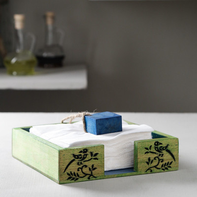

Unravel India 1 Compartments Wooden Tissue Holder(Blue)