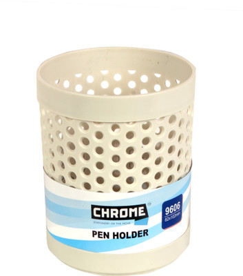 

Chrome 1 Compartments Plastic Pen Stand(White)