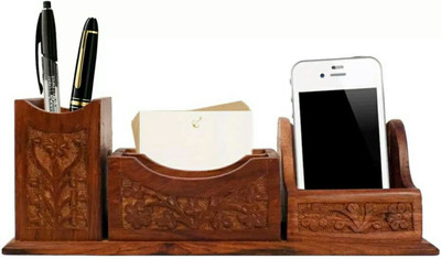 

MartCrown 3 Compartments wooden Wooden Mobile Phone Holder(Brown)
