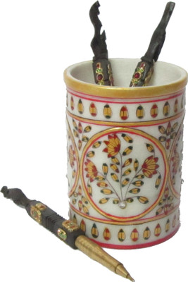 

eCraftIndia Floral 1 Compartments Makrana Marble Pen Stand(Multicolor)