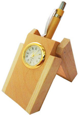 

Sasta 1 Compartments wooden pen holder with clock(Sandal)
