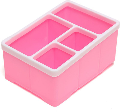 Evana 4 Compartments Plastic Pen stand(Pink)