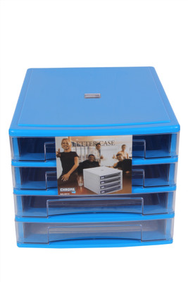 

Chrome 4 Compartments Plastic Letter Case(Blue)