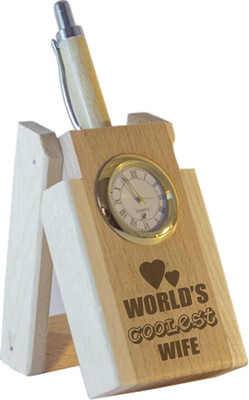 

Tied Ribbons World Coolest Wife Table Top 1 Compartments Wooden Pen Stand(Brown)
