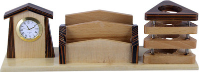 

Radius 3 Compartments wooden Pen stand(Brown)