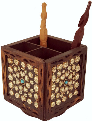 

DivineCrafts 3 Compartments Wood Pen holder , Letter Holder(Brown)