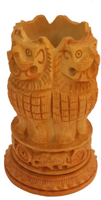 

DivineCrafts Ashoka Theme 1 Compartments Wooden Pen stands(Brown)