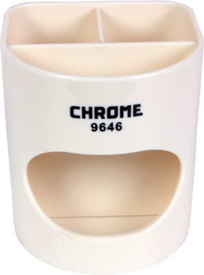 

Chrome 4 Compartments Plastic Pen Stand(White)