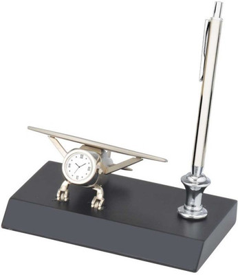 

Excelencia Modern Office 1 Compartments Metal Innovative aeroplane shape Clock with a Pen Stand and a Pen(Silver)