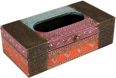 

Rajrang 1 Compartments Wooden and Metal Tissue Paper Box(Orange)