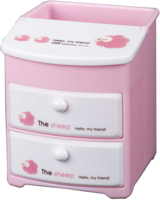 

Deli 1 Pen Stand 4 Compartments Plastic Combination of Pen Holder and Storage Box(Pink)
