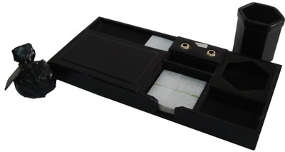 

SAW LEATHER GOODS 10 Compartments Leather Desk Organizer(Black)