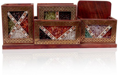 

Rajwada Arts Rajasthani 3 Compartments Wooden Office Stationary Holder(Multicolor)